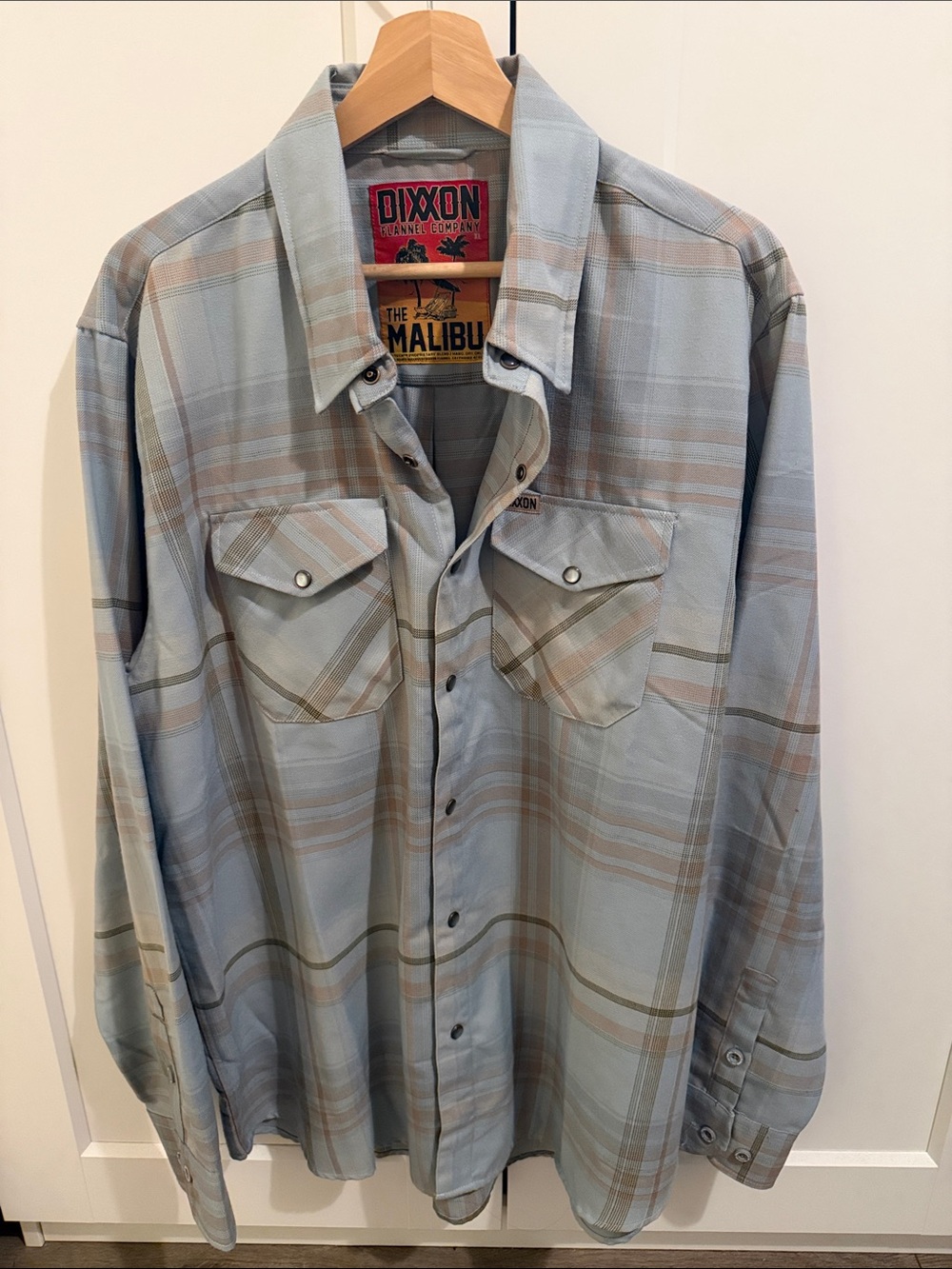 DIXXON Men's Light Blue and Tan Plaid Button-Down Shirt
